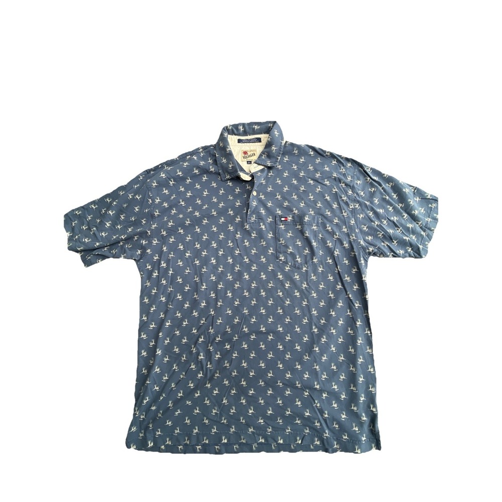1990's Tommy Hilfiger All‎ Over Print Palm  Trees Polo Shirt XL USA Hip Hop Golf